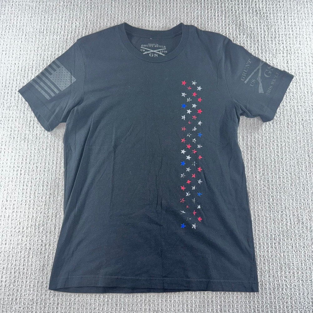 Grunt Style Mens Medium Black Graphic Tee Stars American Flag This Well Defend